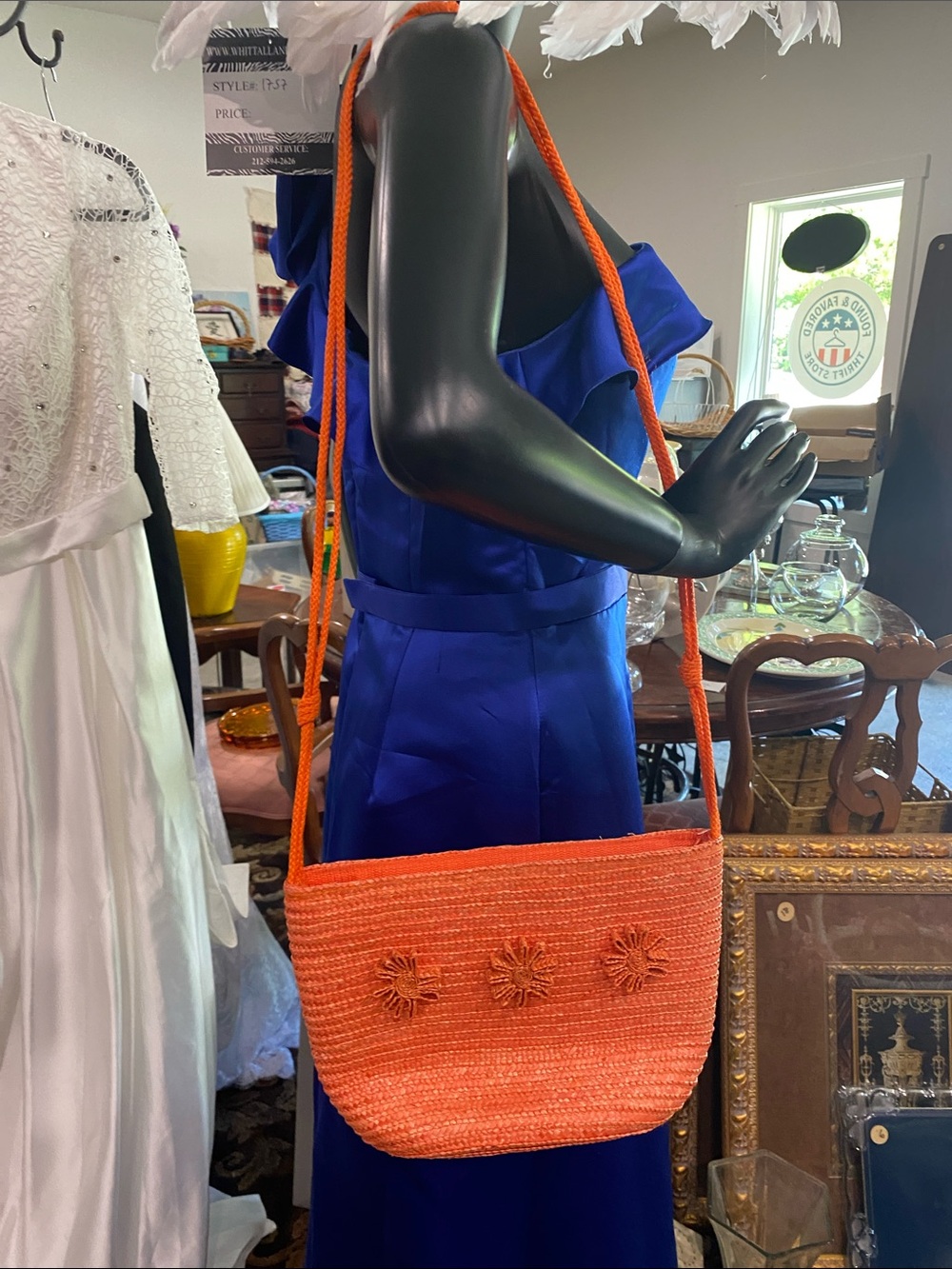 Woven Orange Crossbody Bag with Floral Accents 12x8
